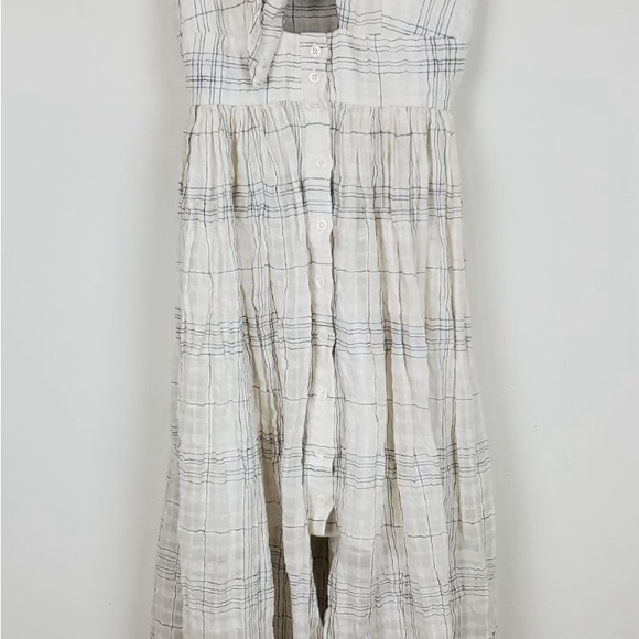 Shona Joy Tie Front Cream Linen Blend Midi Dress - Picture 4 of 9